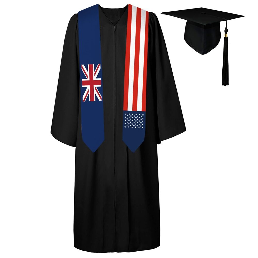 5693 72 Inch United Kingdom Flag and USA Flag Graduation Sash Unisex Adults
